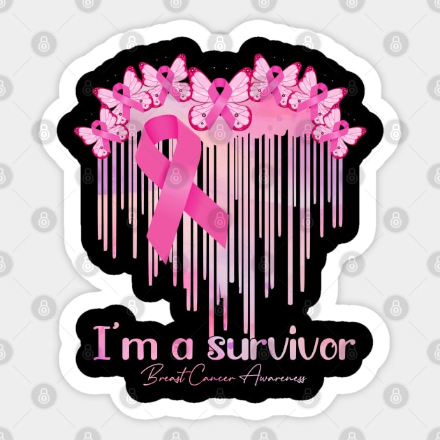 In October We Wear Pink Butterfly Heart Breast Cancer Month Sticker by Gendon Design